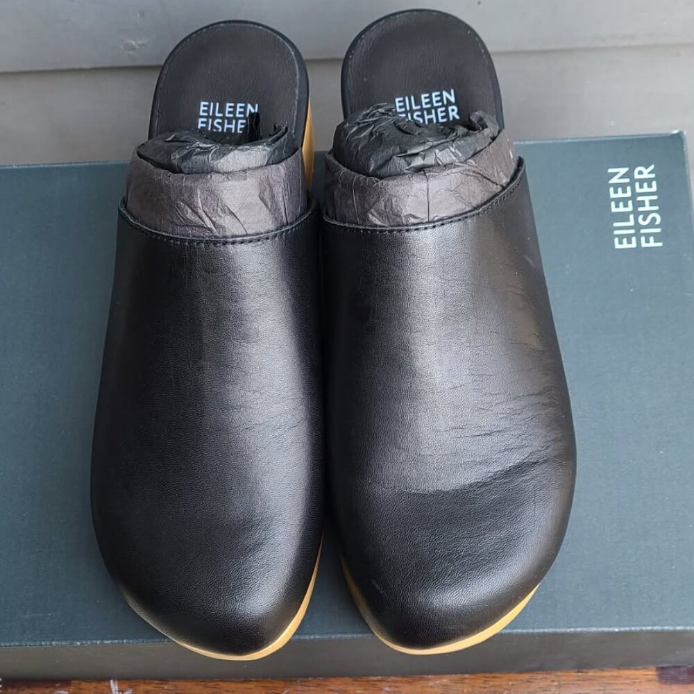 Eileen Fisher Black Leather Clogs Size 9 1/2 NIB! - Picture 10 of 13